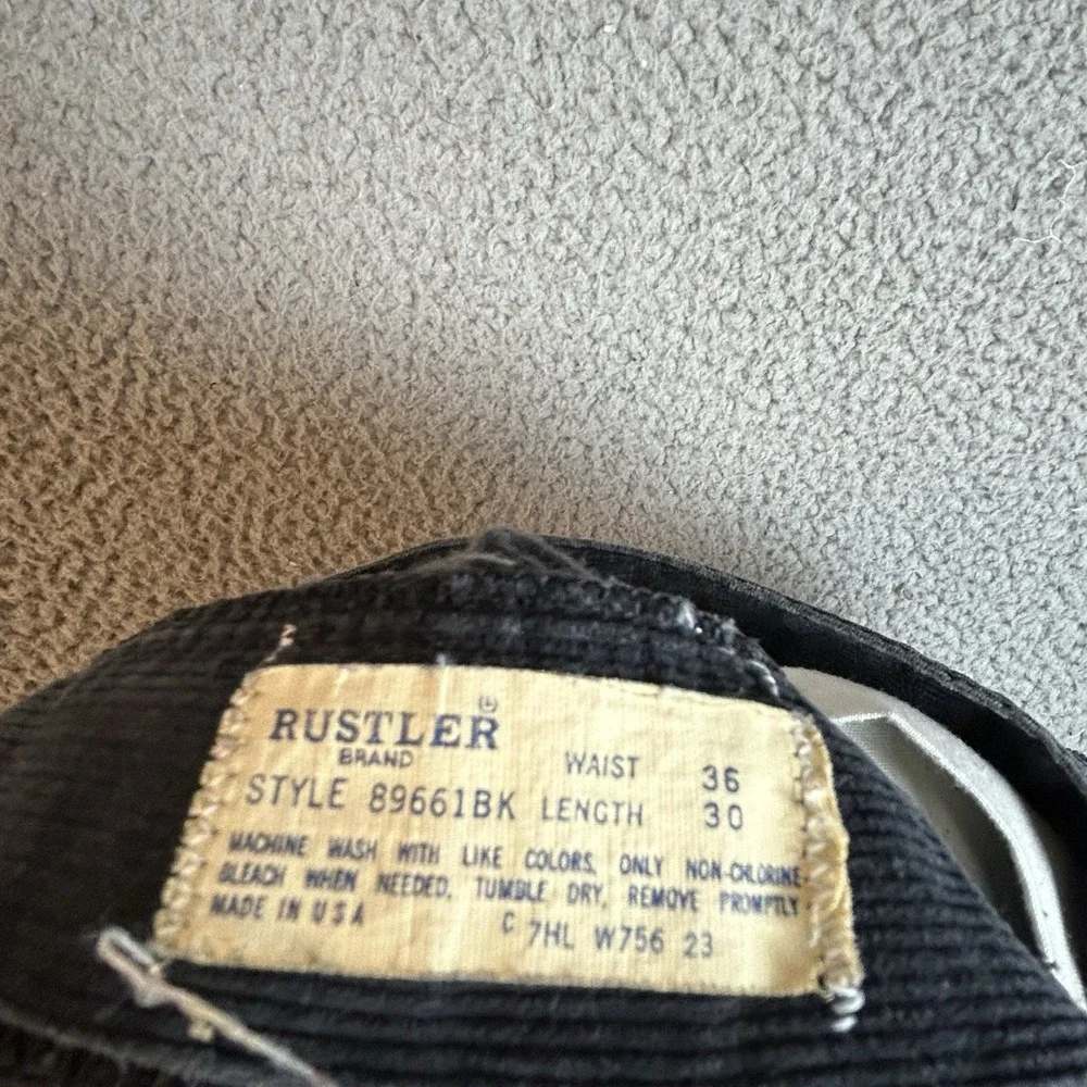 VTG Rustler Mens 34x28 (Originally 36x30) Black Corduroy Pants Wide Made In USA